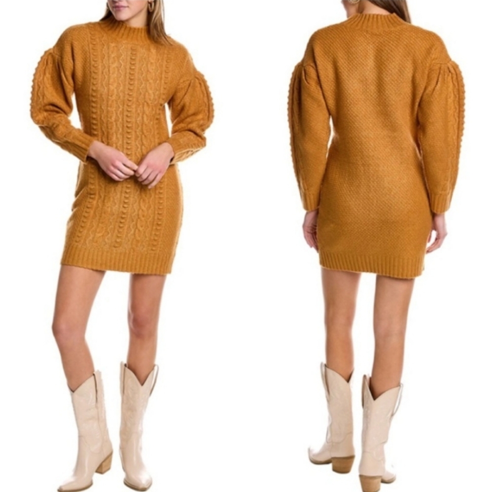 525 America Cable Knit Sweater Dress Golden Carmel